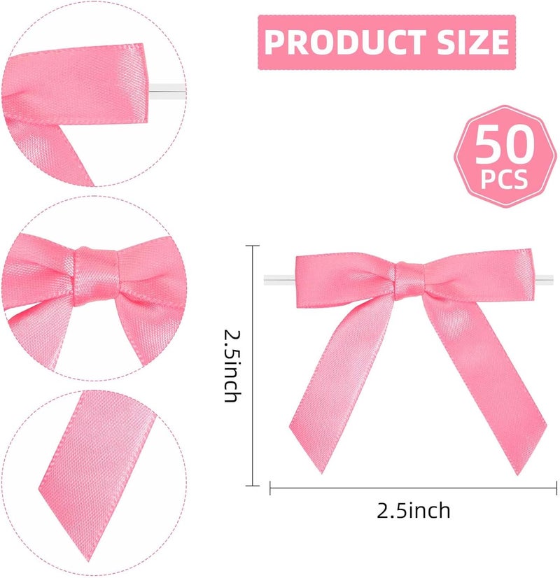 Sokfone Hot Pink Bow Satin Ribbon for Craft 2.5" Premade Mini Bows for Gift Wrapping Crafts, Sewing, Scrapbooking, Weddings, DIY Party Baking Decoration- 50 Counts - Image 3